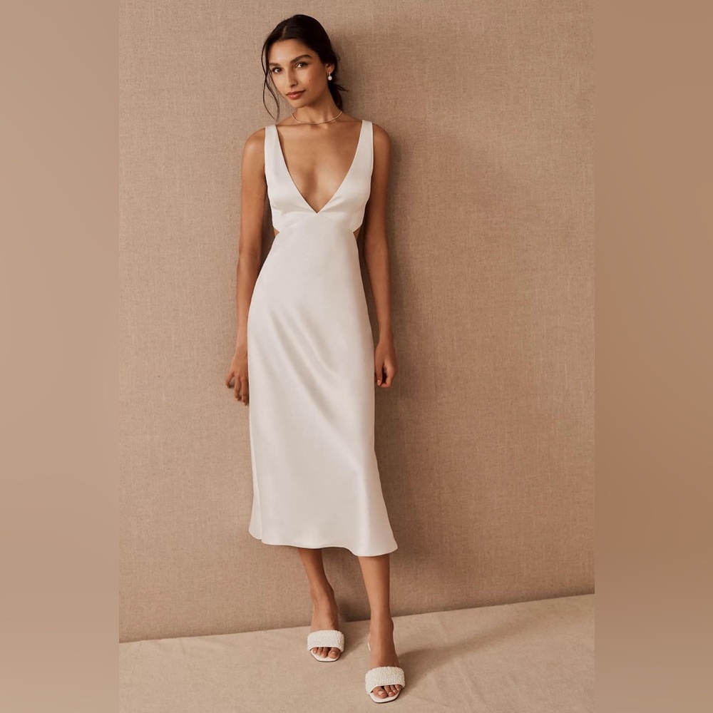Bhldn Sachin & Babi size 8 Satin cut out V neck midi dress